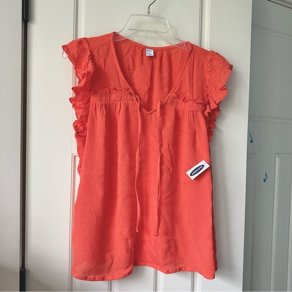 Old Navy Ruffled, Crinkle-Texture, Tie Front, Flutter Sleeve Boho Blouse- NWT Sm - Picture 2 of 10